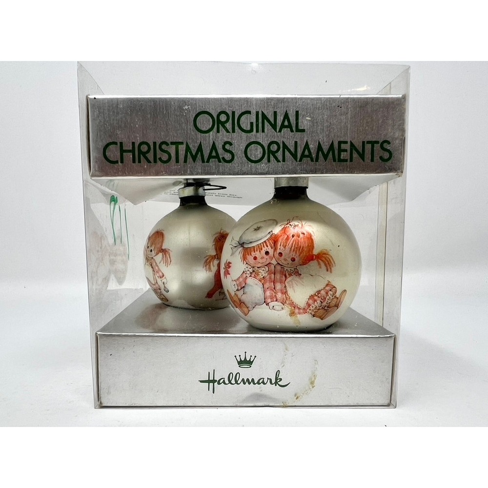 Hallmark Christmas Ornaments Set 2 Beatrice Button & Bo Glass White Vintage